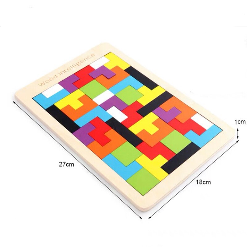 Colorful wooden tangram puzzle toy wooden tetris game  intelligence education kid educational toy child wooden puzzle toy gift