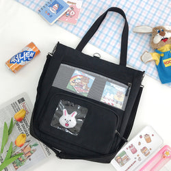 Korean Version Of The Small Fresh Spring Canvas Bag Cute Rabbit Head Pendant Backpack Student Supplementary Bag Large-Capacity Messenger Bag