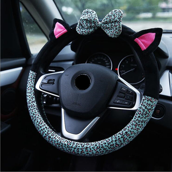 Cute Cat Ear Steering Wheel Cover Short Plush Winter Car Steering Wheel Covers For Girls