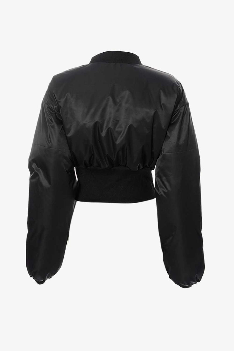 Contrast Trim Zip-Up Cropped Puffer Jacket