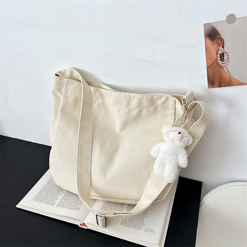 Simple Literary Canvas Bag Ins College Korean Style Women's Bag Large Capacity Shopping Bag Casual Shoulder Messenger Bag