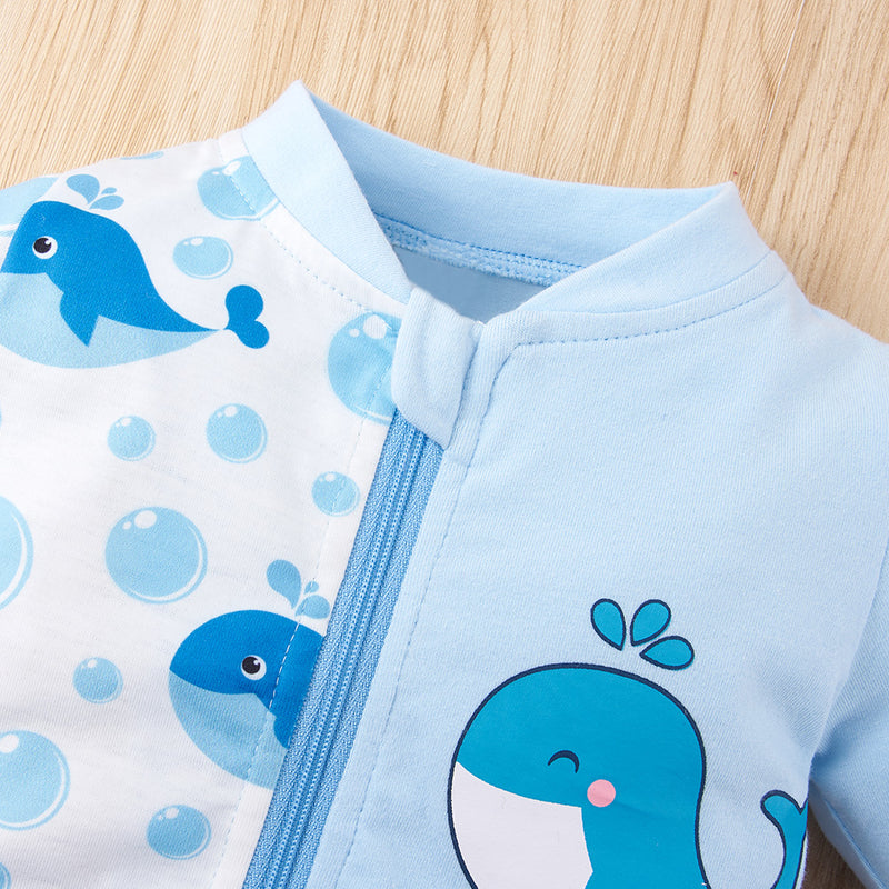 Baby Whale Print Two-Tone Jumpsuit