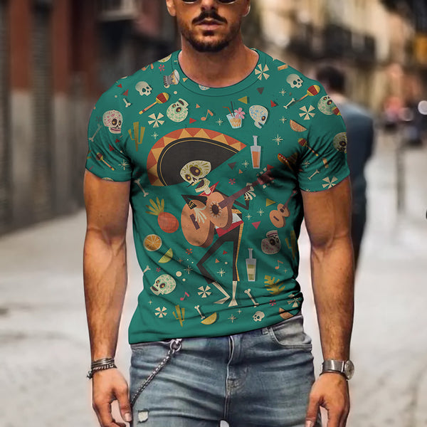 Men's Short Sleeve T-Shirt Summer Round Neck Horror Skull 3D Digital Printing Men's Print Fashion T-Shirt