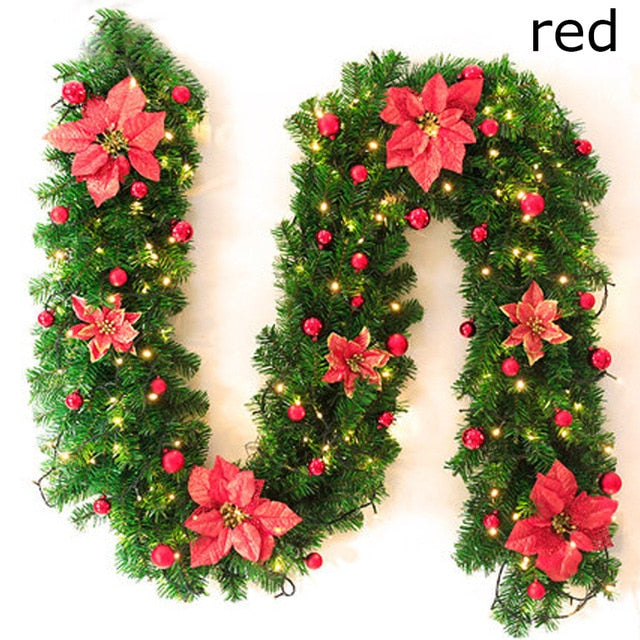 2.7m Artificial Green Christmas Garland Wreath Xmas Party Decor Christmas Tree Rattan Hanging Pendant & Drop Ornament for Kids
