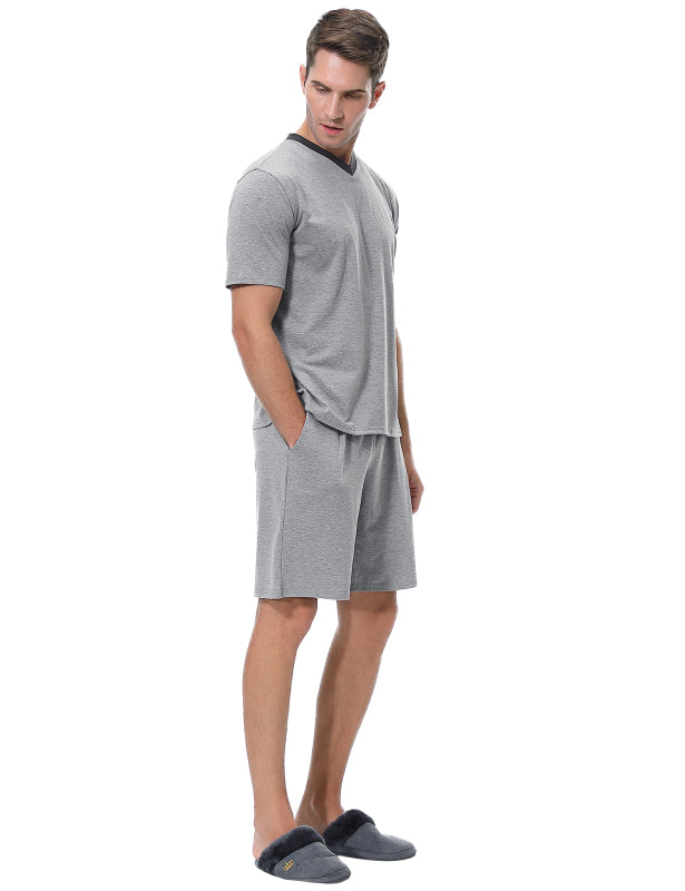 Men's V-Neck Color Block Pajama Short Set