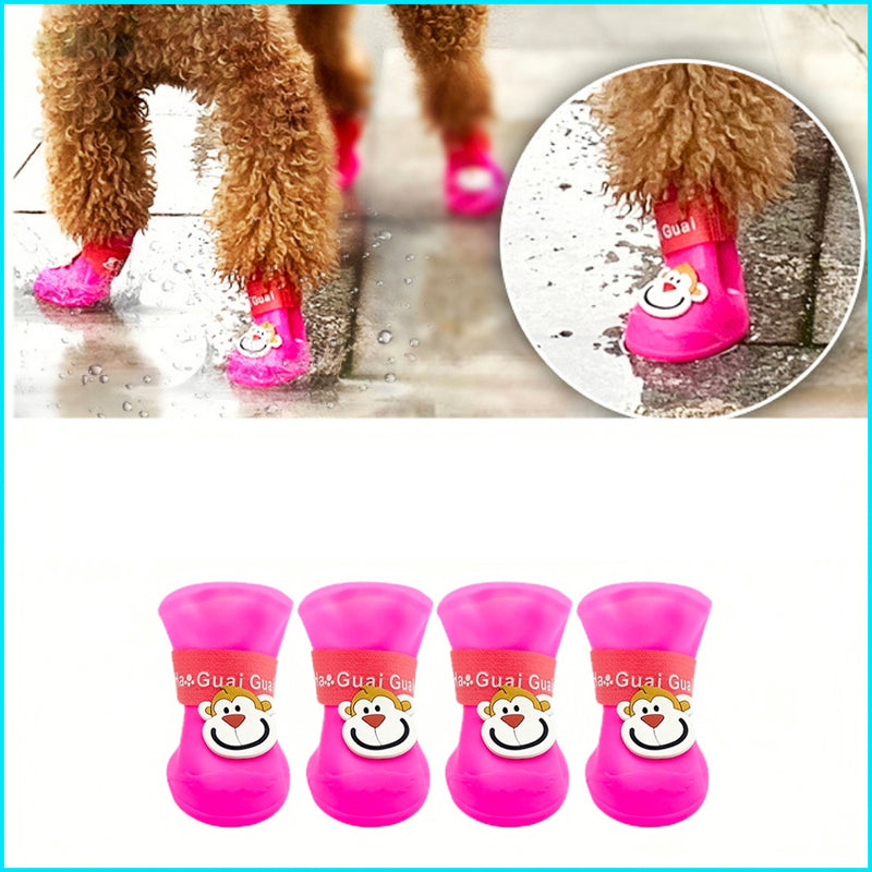Cartoon Pet Rain Boots Silicone Dog Waterproof Non-Slip Cold-Resistant Winter Pet Rainy Shoes