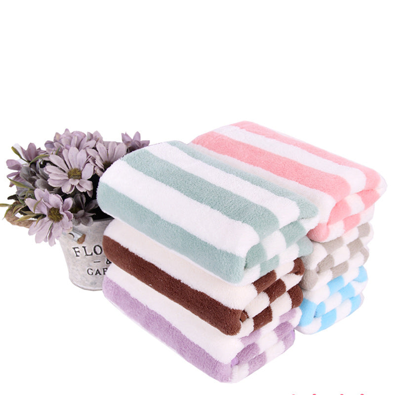 Coral Fleece Towel Thickened Absorbent Striped Edge Towel