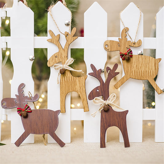 Christmas Deer Wooden Pendants Ornaments for Xmas Tree DIY Ornament Christmas Party Decorations Kids Gift hanging drop ornaments