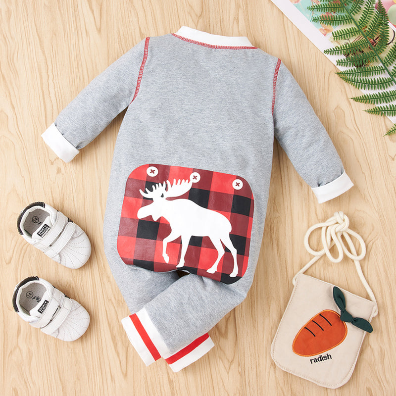 Baby Button Front Moose Graphic Jumpsuit