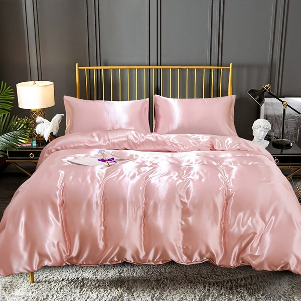 3pcs Satin Duvet Cover Set (1 Duvet Cover + 2 Pillowcase), Microfiber Bedding For Wedding Bedroom, Blanket For Guest Room