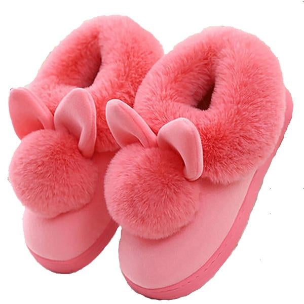 Rabbit Faux Fur Women's Slippers | Bunny Pom House Slippers