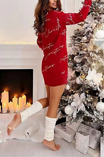 CHRISTMAS Letter Print Tunic Sweater Dress