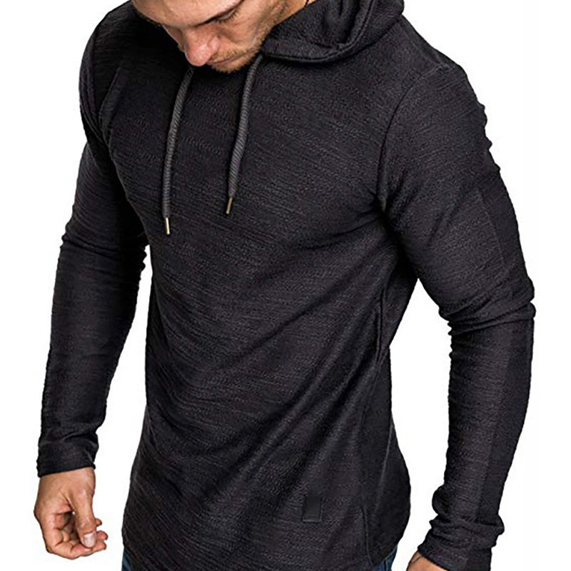 Men's Solid Color Curved Hem Drawstring Hooded Sweatshirt