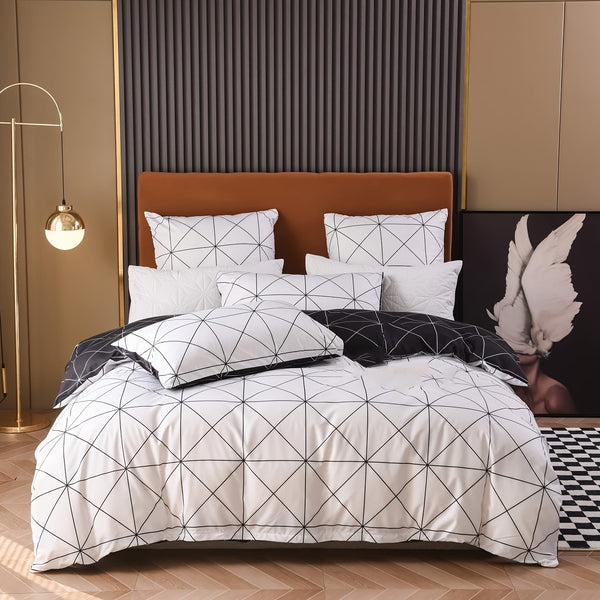 3pcs Brushed Checkerboard Duvet Cover Set (1 Duvet Cover + 2 Pillowcase), Soft Microfiber Bedding For All Season