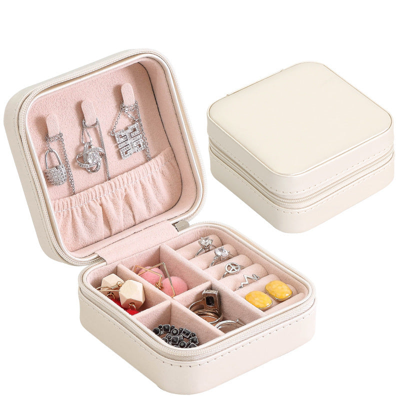 PU Leather Earrings Necklace Ring Earrings Storage Jewelry Box Zipper Portable Small Jewelry Storage Box