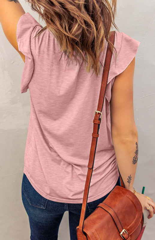 Women's Pink Casual Solid V-Neck T-Shirt