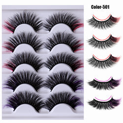 Colorful Fried 5 Pairs Of False Eyelashes Multi-Layer Thick Cross Mink Hair Eyelashes 8D FLUFFY