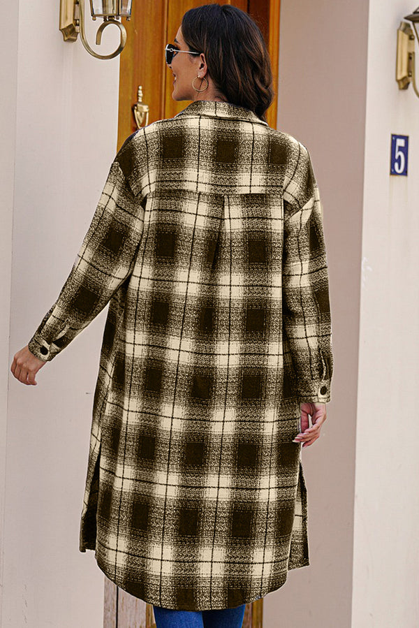 Plaid Button Down Dropped Shoulder Duster Coat