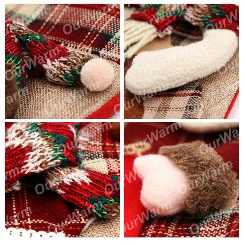 Warm Large Christmas Stocking Santa Claus Sock Plaid Burlap Gift Holder Christmas Tree Decoration New Year Gift Candy Bags