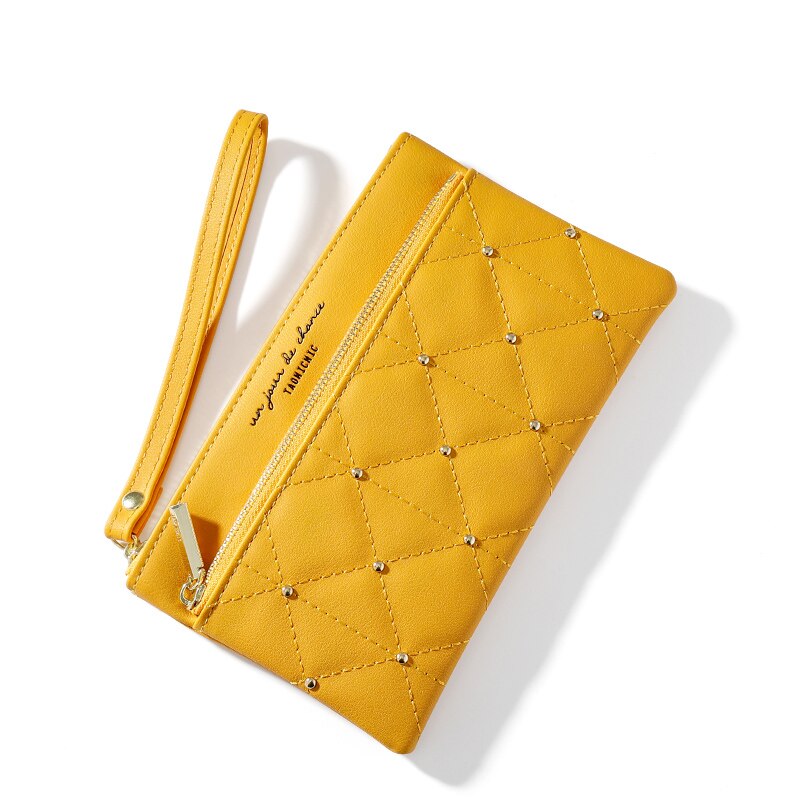 Brand Wristband Rivet Plaid Women Wallets Pu Leather Phone Pocket Card Holder Ladies Coin Purse Long Wallet Clutch Female Bag eprolo