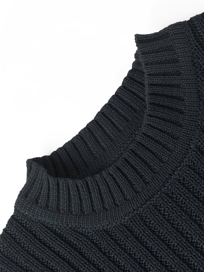 Men's Casual Black Ribbed Knit Pullover Sweater For Winter
