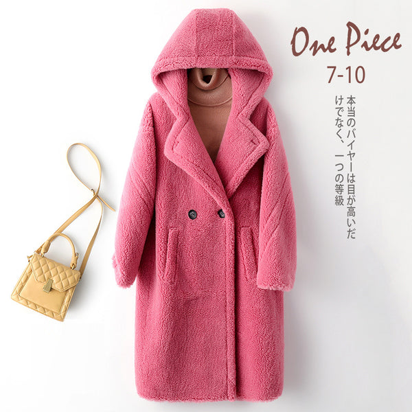 Teddy Bear Coat Female Winter New Sheep Shearling Medium-Length Section Lamb Fur One Fur Coat