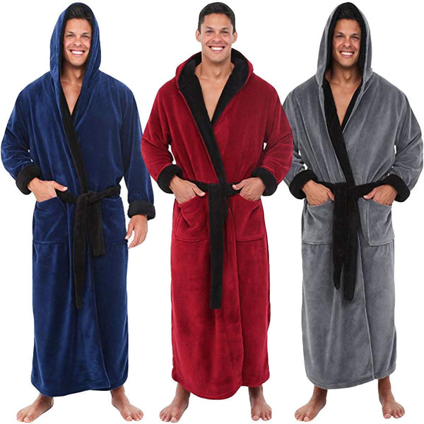 Men Bathrobe Men's Winter Lengthened Plush Shawl Bath Robe Home Clothes Long Sleeved Robe Coat