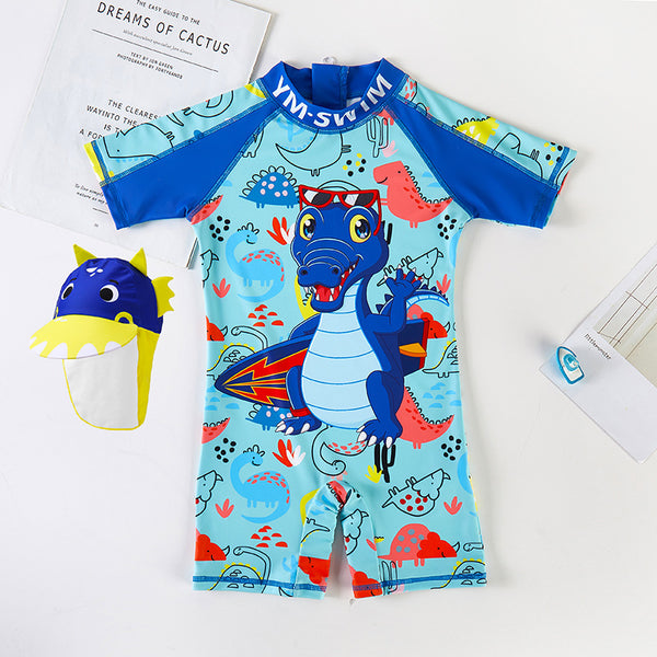 Quick-Drying Boy Swimming Trunks Boy Baby One-Piece Sunscreen Surfing Suit Cute Dinosaur Children's Swimsuit