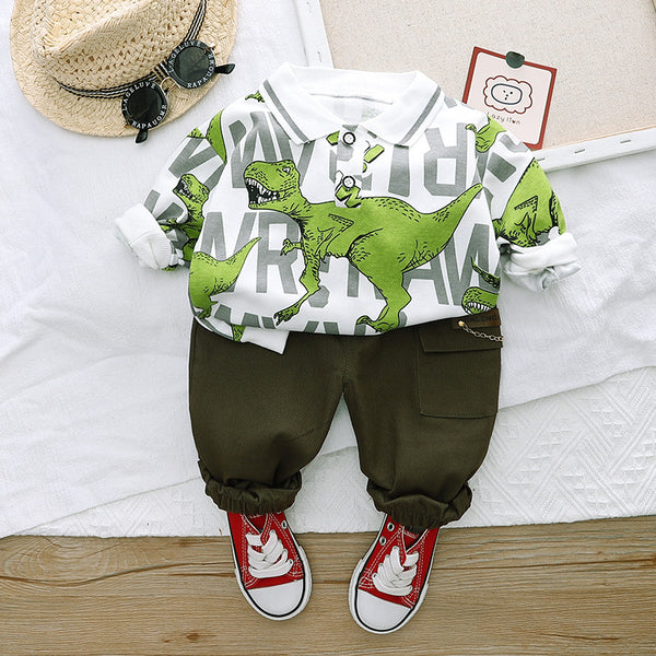 Children's Clothing Handsome Boy Suit Long Sleeve Full Print Animal New Trousers Two-Piece Korean Style
