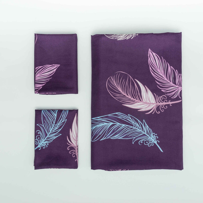 3pcs Luminous Duvet Cover & Pillowcase, Microfiber Blue Butterfly & Purple Feather Bedding For Kids Room