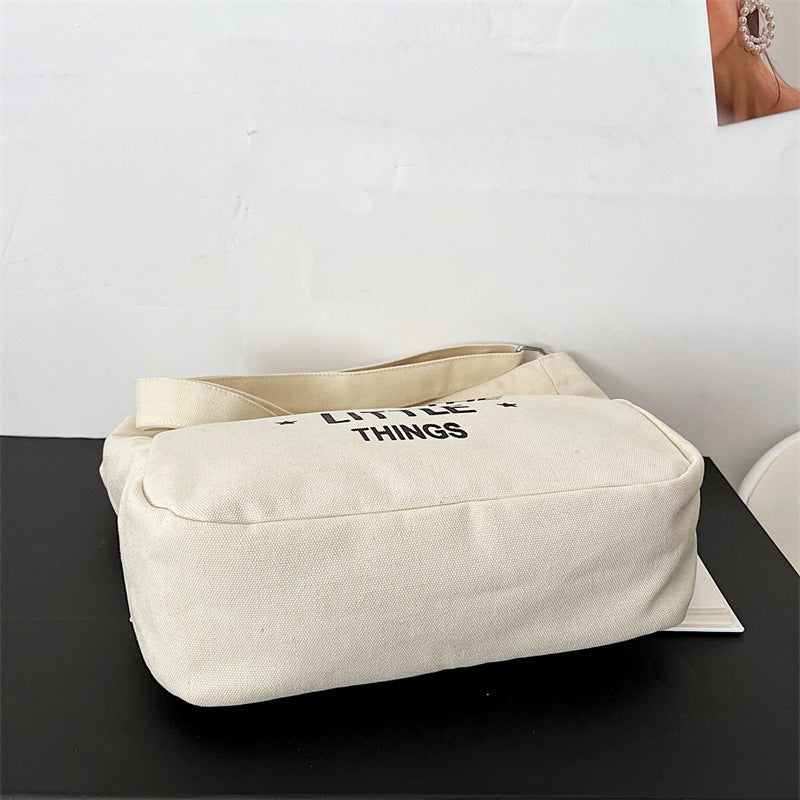 Simple Literary Canvas Bag Ins College Korean Style Women's Bag Large Capacity Shopping Bag Casual Shoulder Messenger Bag