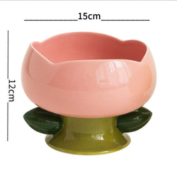 Cat Bowl Pet Flower Ceramic High Foot Food Bowl