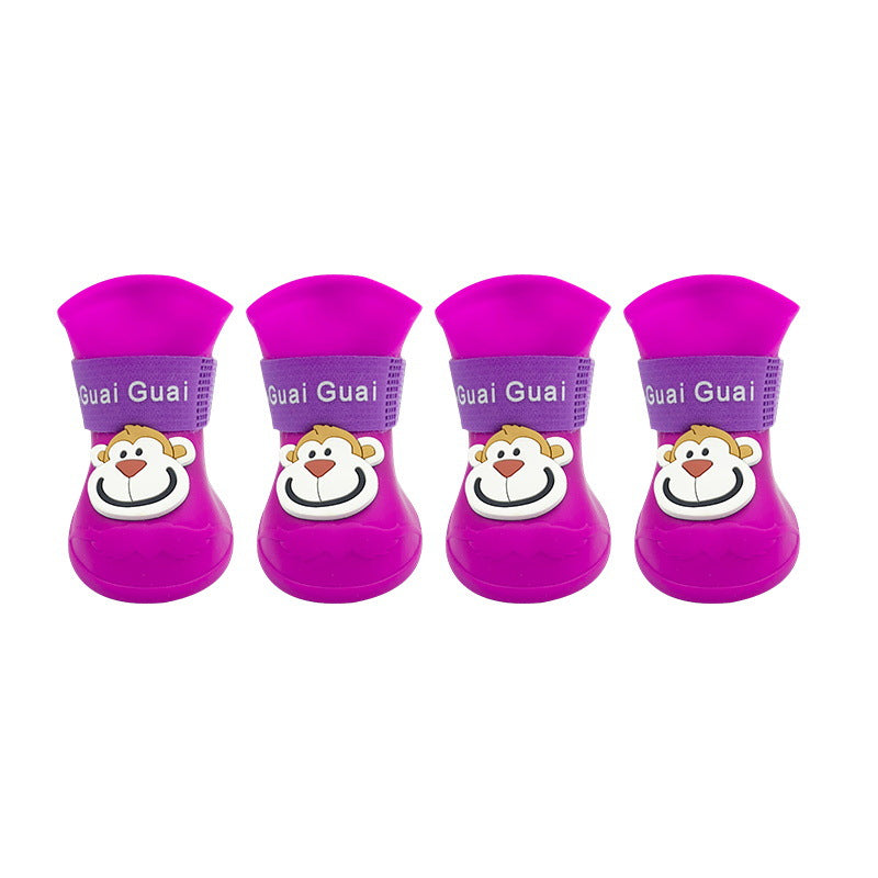 Cartoon Pet Rain Boots Silicone Dog Waterproof Non-Slip Cold-Resistant Winter Pet Rainy Shoes