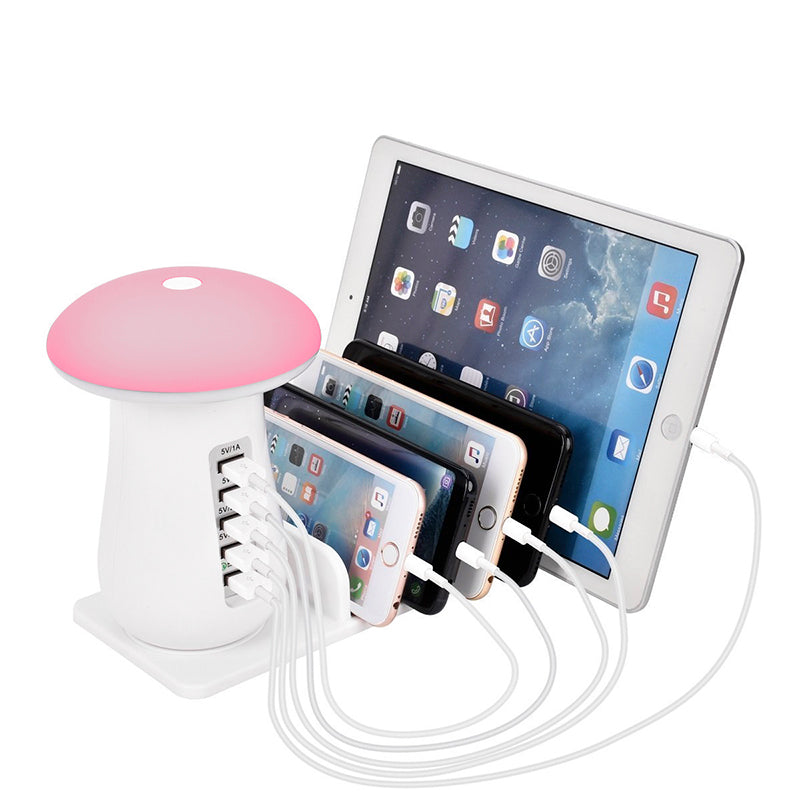 Leebote Multiple USB Phone Charger Mushroom Night Lamp Charging Station Dock QC 3.0 Quick Charger for Mobile Phone and Tablet