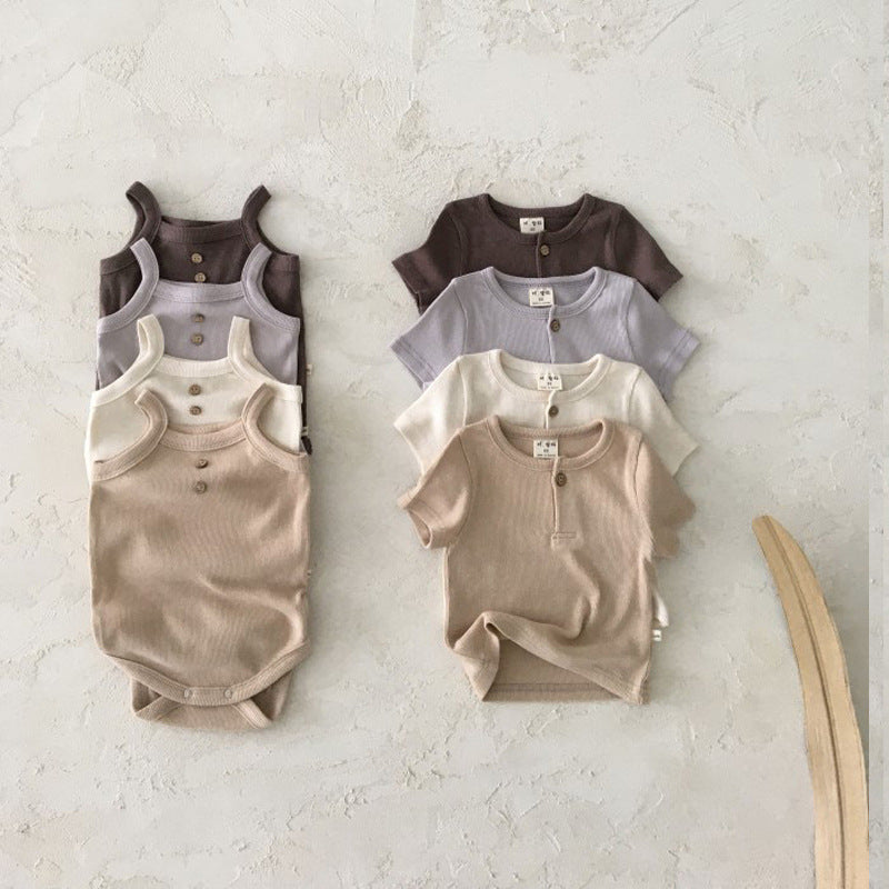 Korean Version Ins Summer Simple Baby Baby Soft Sling Jumpsuit Cotton Romper Vest Triangle Bag Fart