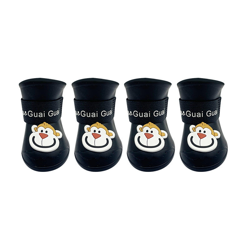 Cartoon Pet Rain Boots Silicone Dog Waterproof Non-Slip Cold-Resistant Winter Pet Rainy Shoes