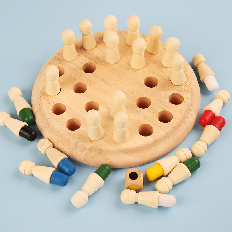 Wooden Children's Color Memory Chess Early Education Puzzle Color Cognitive Intelligence Development Training Parent-Child Interactive Game Chess