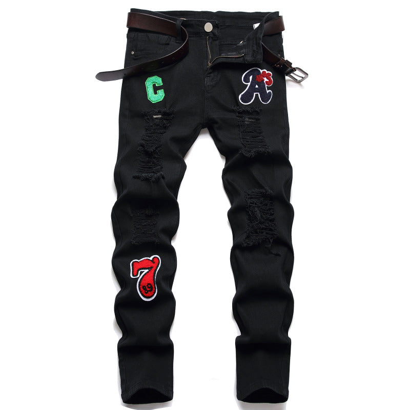 New style Zhangzi pattern micro-elastic high-quality fabric slim fit small straight jeans