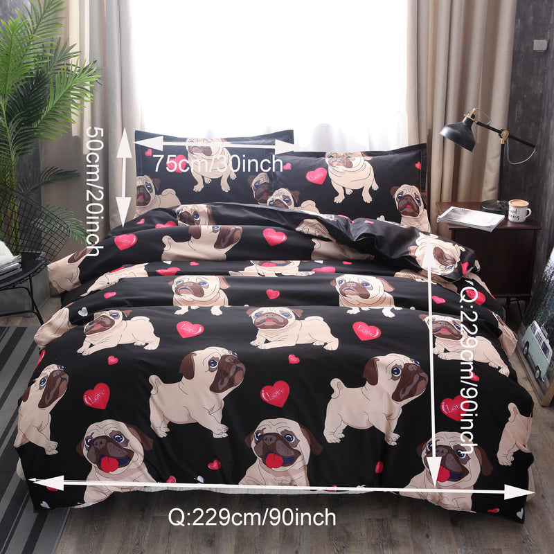 Dog Print Duvet Cover Set (1 Duvet Cover +1/2 Pillowcase), Cute Bedding For Bedrrom, Soft Blanket