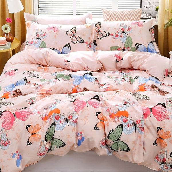 3pcs Butterfly Duvet Cover Set (1 Duvet Cover + 2 Pillowcase), Pink Bedding Set, Cute & Soft Blanket