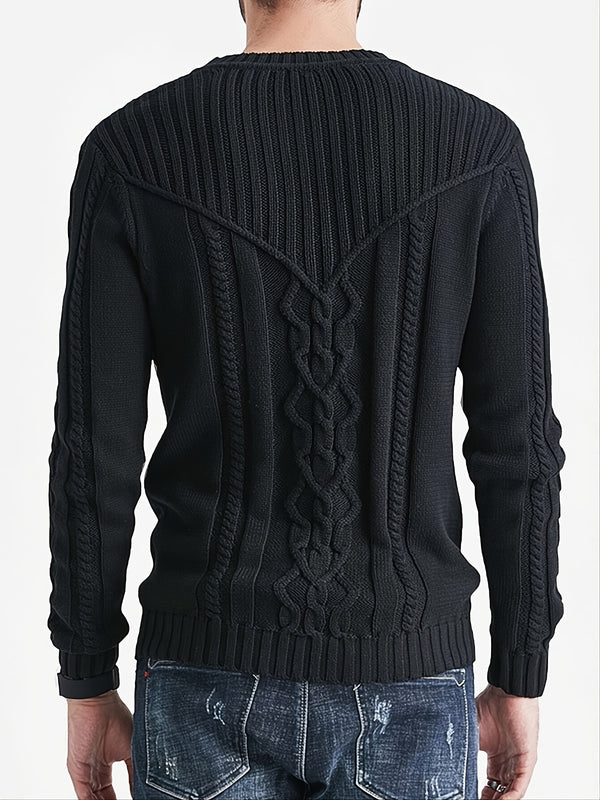 Men's Casual Black Ribbed Knit Pullover Sweater For Winter