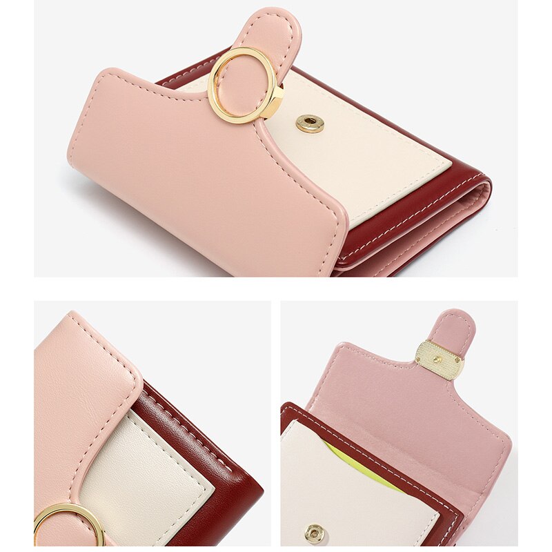 Brand Designer Geometric Panelled Trifold Women Wallet Pu Leather Zipper Coin Ladies Small Purse Card Holder Short Female Wallet
