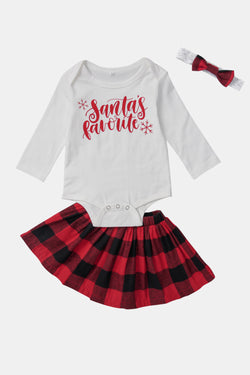 Baby Girls' Christmas Bodysuit and Plaid Skirt Set with Bow