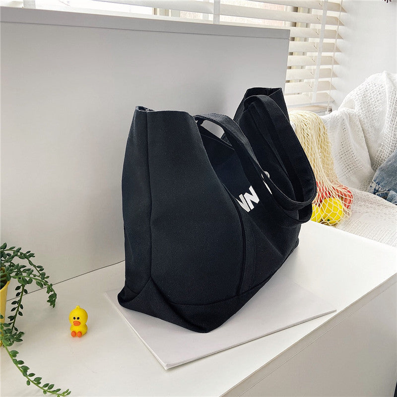 Canvas Bag Women's One-Shoulder Large Capacity Japanese Ins Trend Students Literary Black Fashion Handbag