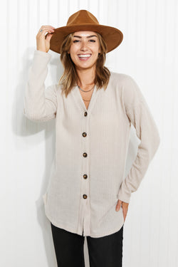 Heimish Home at Last Full Size Waffle Knit Button Down Cardigan