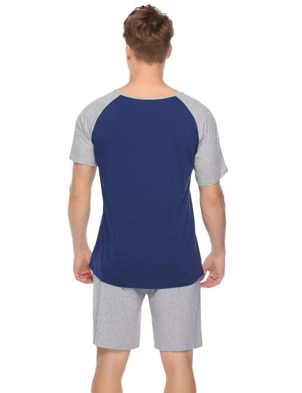 Cotton Contrast Color Raglan Sleeve Shorts Short Sleeve Set