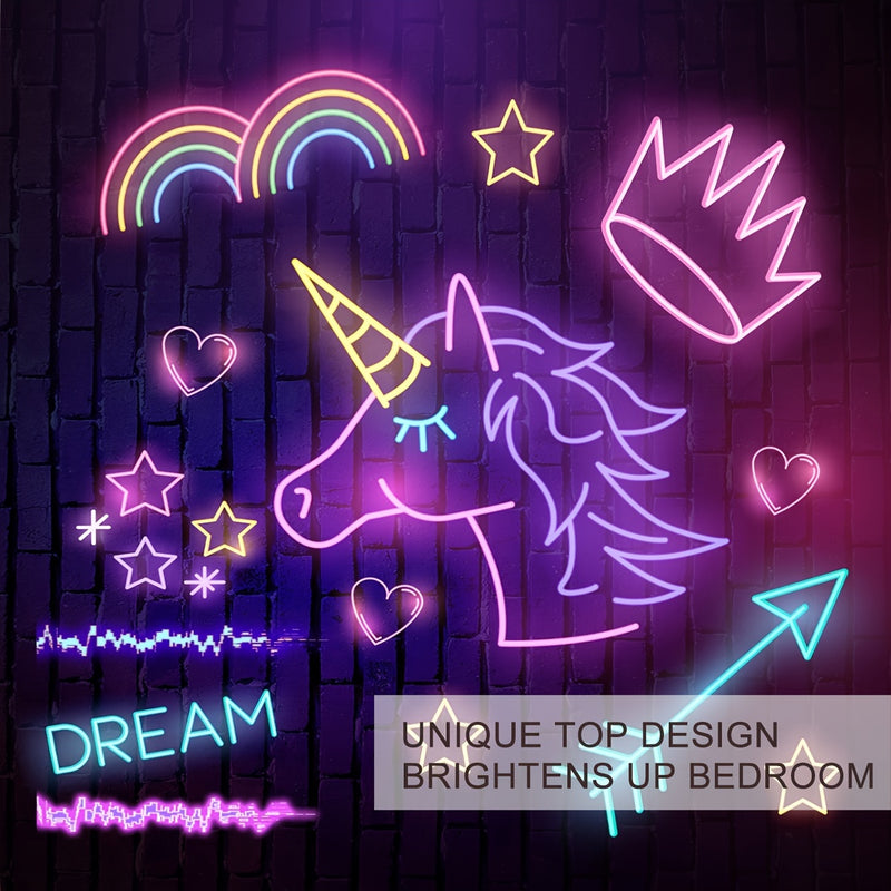 3pcs Purple Unicorn Duvet Cover Set With Matching Pillowcase, Colorful Neon Light Crown Pattern Bedding