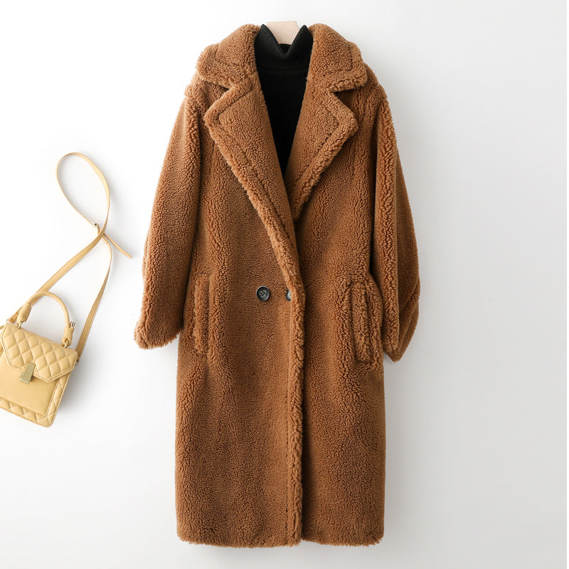 Teddy Bear Coat Female Winter New Sheep Shearling Medium-Length Section Lamb Fur One Fur Coat