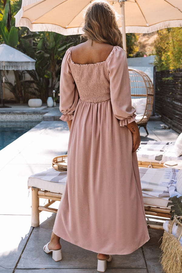 Smocked Flounce Sleeve Maxi Dress