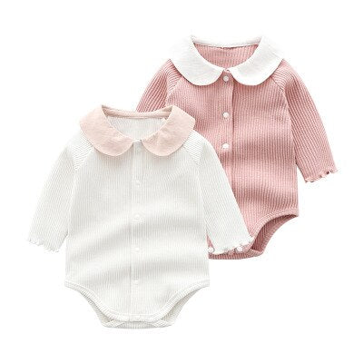 Children's Clothing Toddler Infant Baby Girl Rompers Newborn Clothes Korean Style Baby Girl Peter Pan Collar Jumpsuits Bodysuits